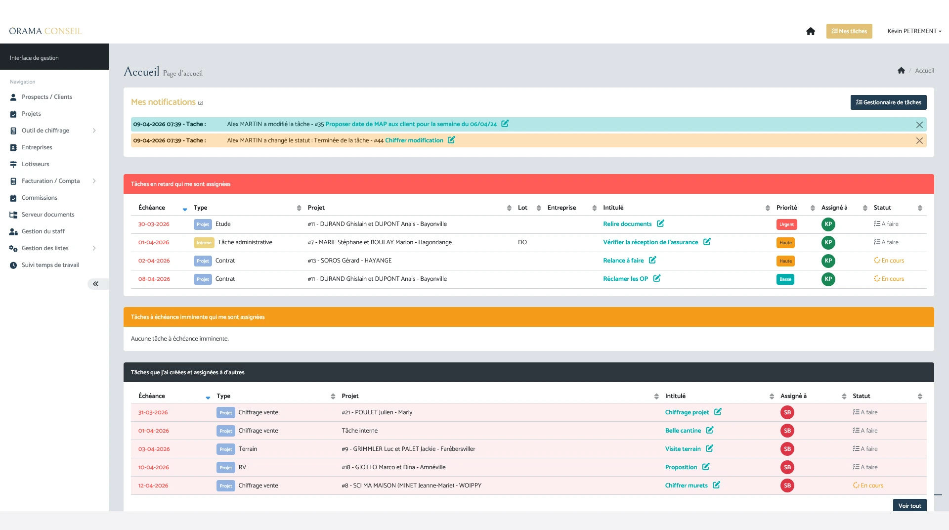 ORAMA CONSEIL - Gestionnaire de tâches